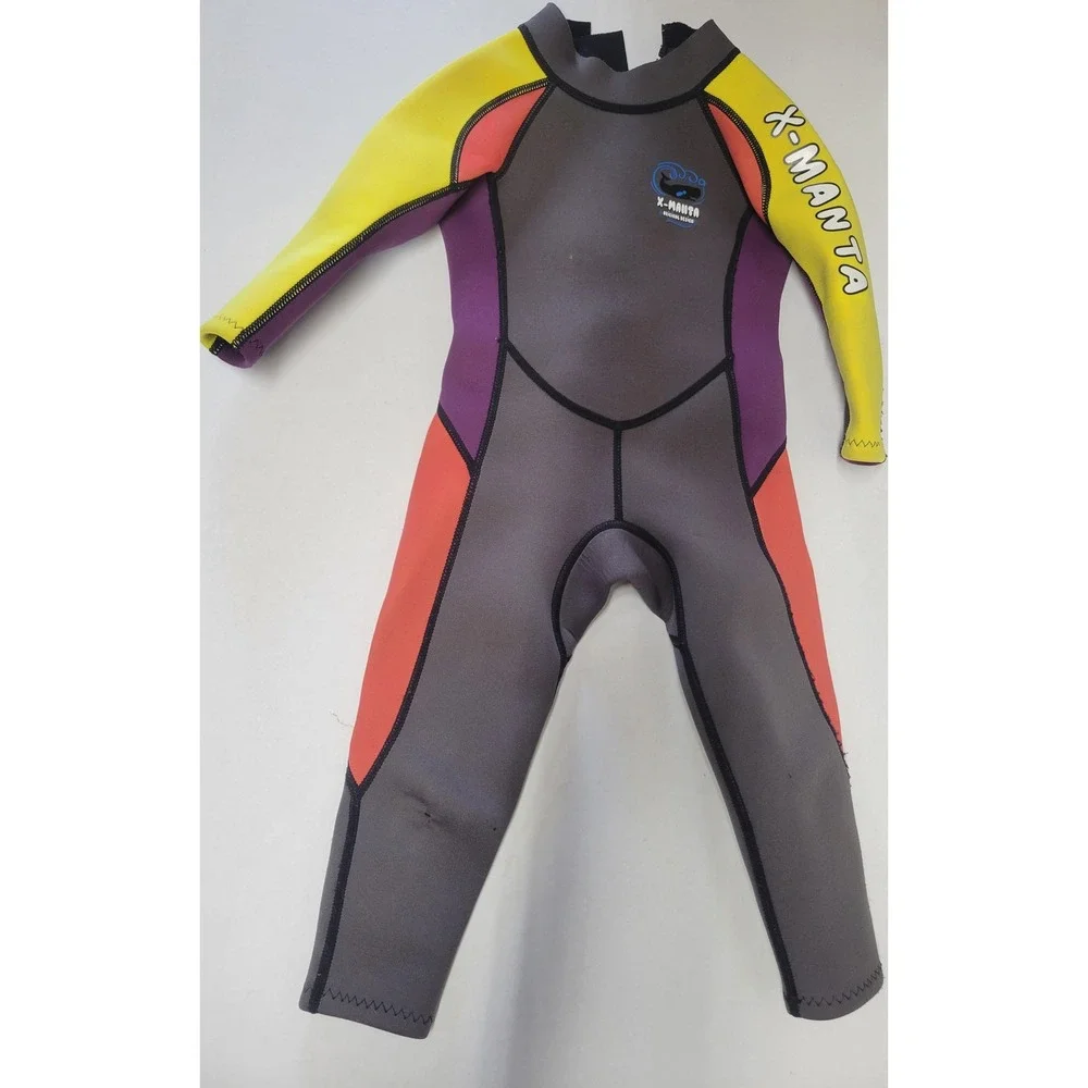 X-Manta Kids Full Body Wetsuit Grey Purple‎ Yellow Orange Neoprene Size S 100/54